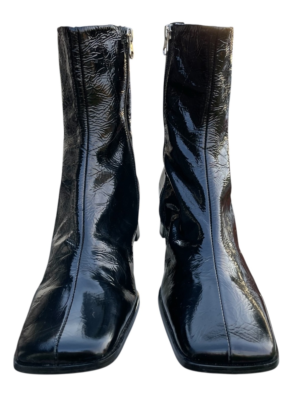 ASOS Square toe patent leather ankle boots. Funky heel. Made in Spain. Sz7
